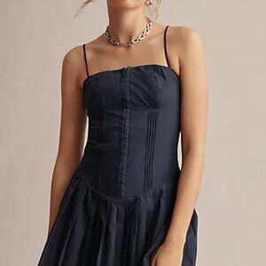 Anthropologie Nia ROSEMARY Romper M Dark Navy Blue Coastal Cowboy Zip neutral go